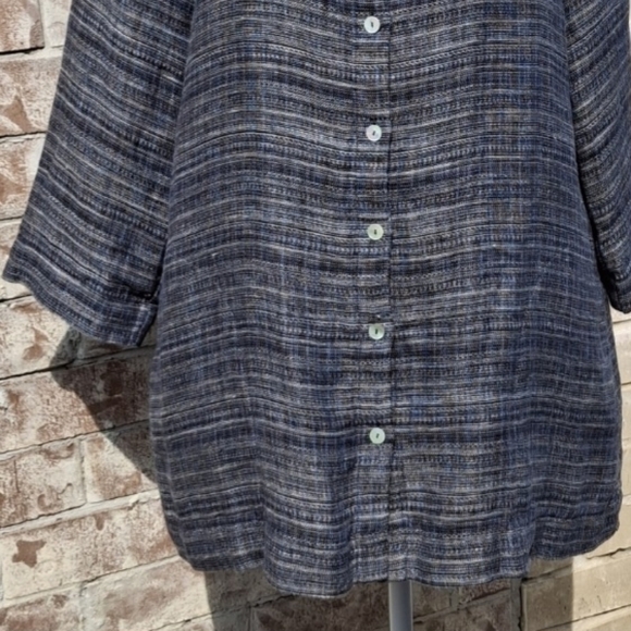 Eileen Fisher Coastline Organic Linen Button-Up Grey Tunic Top Women Size Medium - Picture 6 of 16